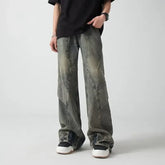 Threebooy Y2K Streetwear Old Blue Baggy Flare Jeans For Men Vintage Designer Clothes Harajuku Fashion Cotton Long Trousers